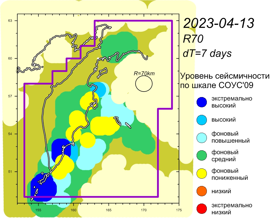 Cейсмическая и вулканическая обстановка в Камчатском крае по состоянию на 14 апреля 2023 г.