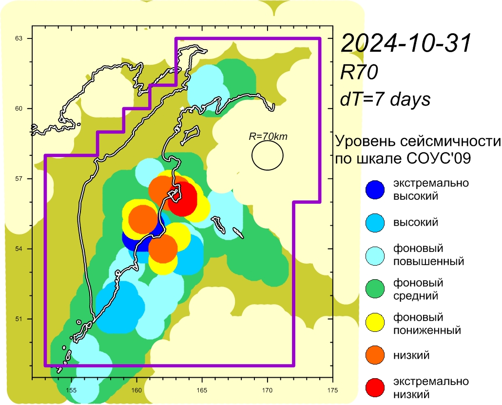 Cейсмическая  обстановка в Камчатском крае по состоянию на 01 ноября 2024 г.