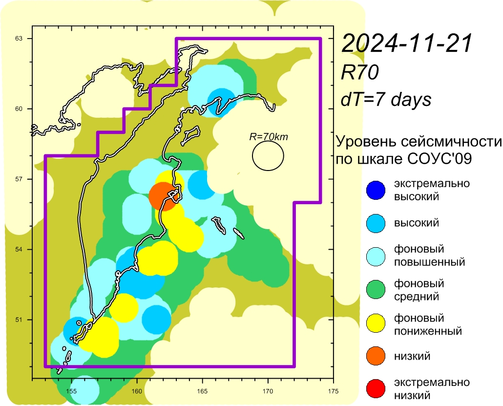 Cейсмическая  обстановка в Камчатском крае по состоянию на 22 ноября 2024 г.