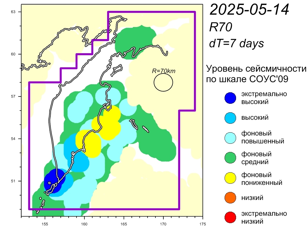 Cейсмическая обстановка в Камчатском крае по состоянию на 16 мая 2025 г.