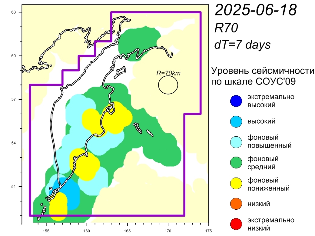 Cейсмическая обстановка в Камчатском крае по состоянию на 20 июня 2025 г.