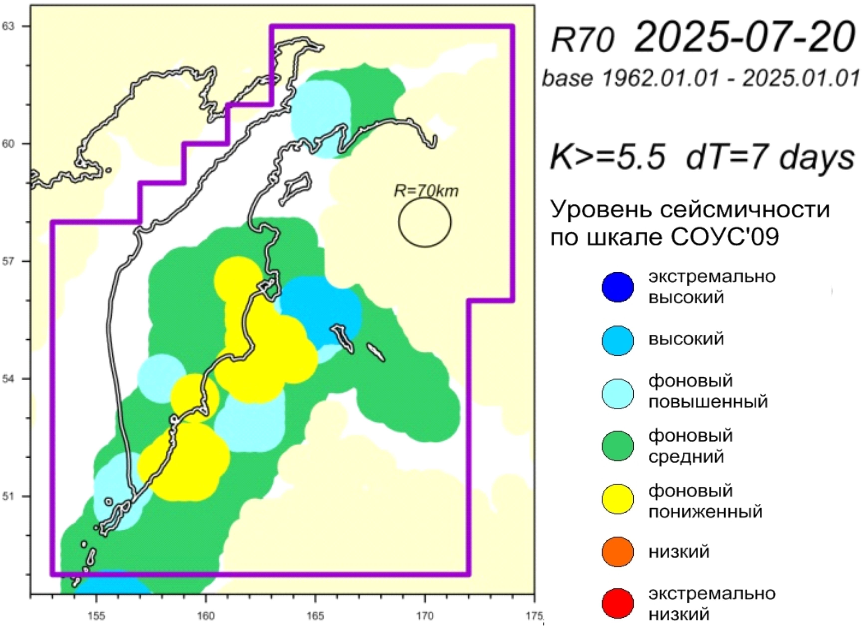 Cейсмическая обстановка в Камчатском крае по состоянию на 25 июля 2025 г.