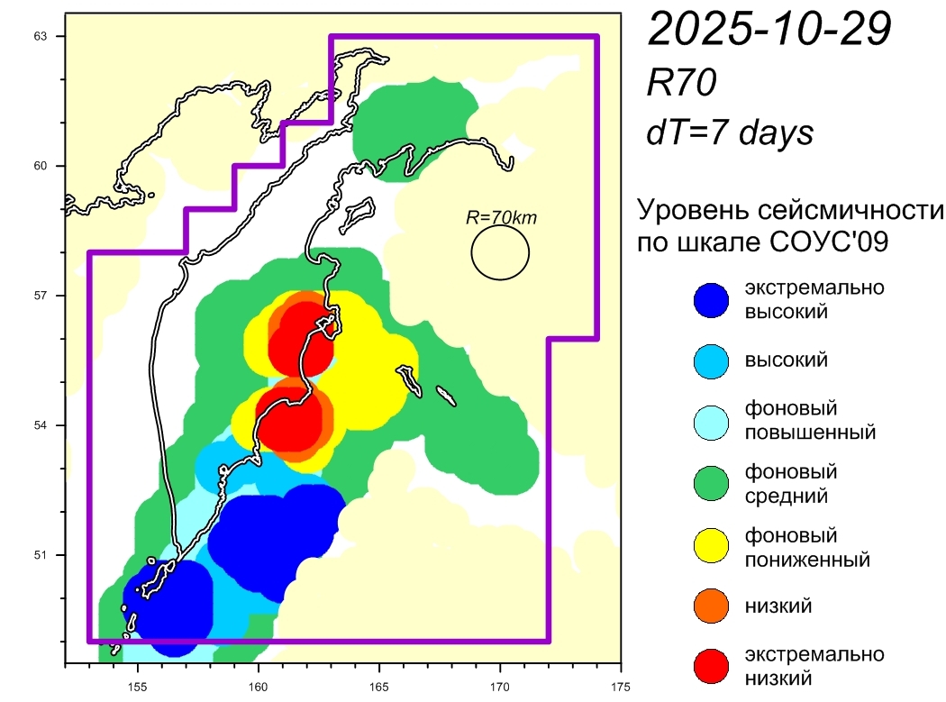 Cейсмическая обстановка в Камчатском крае по состоянию на 31 октября 2025 г.