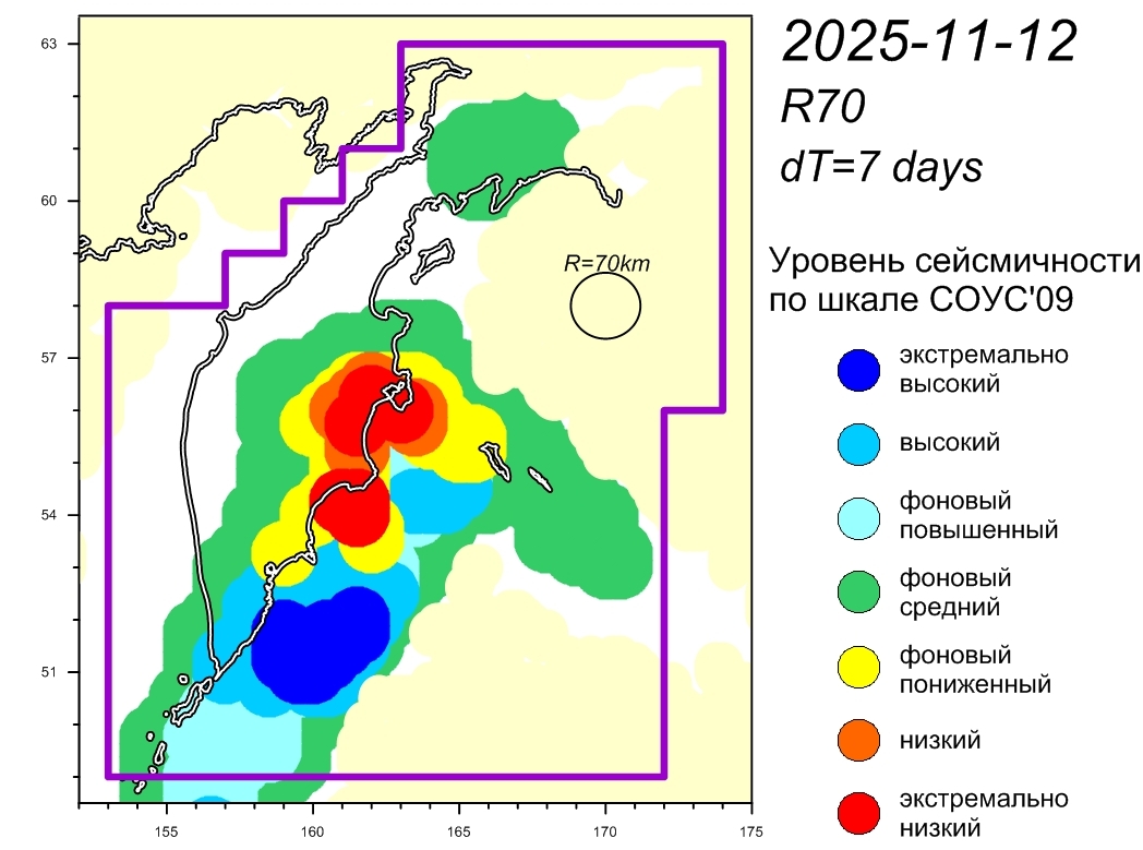 Cейсмическая обстановка в Камчатском крае по состоянию на 14 ноября 2025 г.