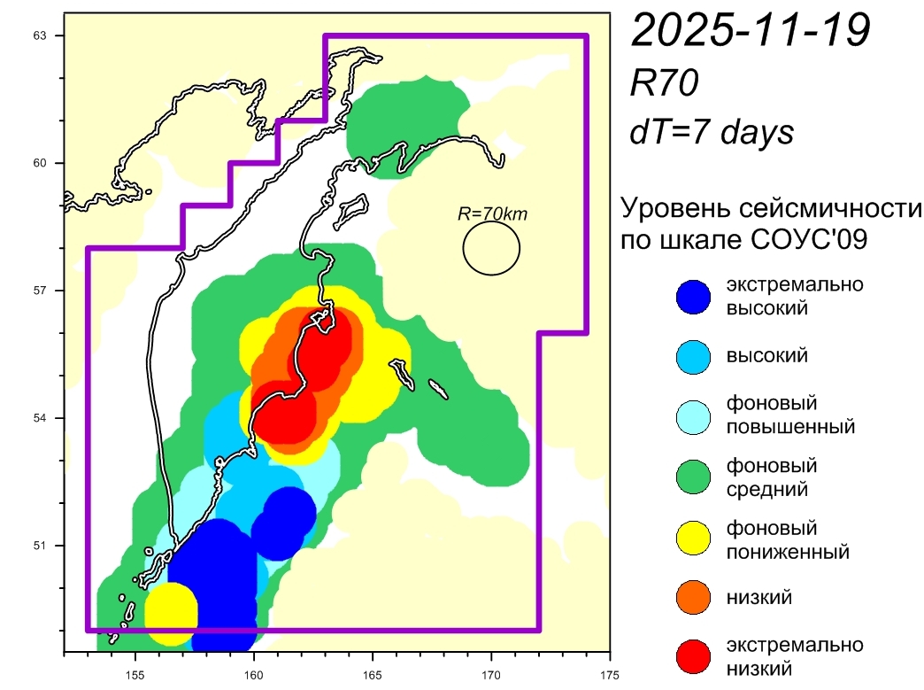 Cейсмическая обстановка в Камчатском крае по состоянию на 21 ноября 2025 г.